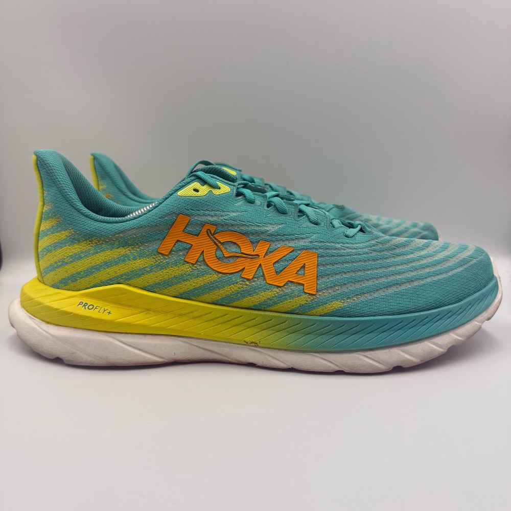 Hoka One One Mach 5 Mens Size 10.5 Running Shoes Road Racing Blue Yellow Orange